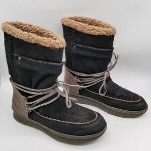 Otbt Women Black Leather Fur Lining Slope Winter Boots 9